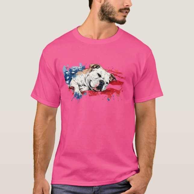 Patriotic American Flag with Dog T-Shirt (Front)