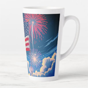 Patriotic American Flag with Fireworks – 4th July Latte Mug