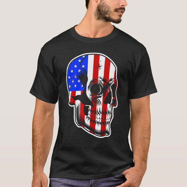 Patriotic American Flag with Skull Bundle for Men  T-Shirt (Front)