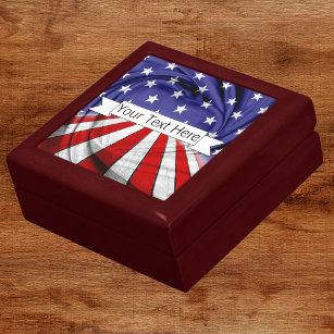 Patriotic American Flag Wood Keepsake Gift Box