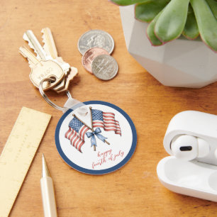 Patriotic American Flags Fourth of July Key Ring