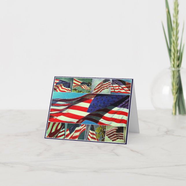 Patriotic American Flags Note Card (Front)
