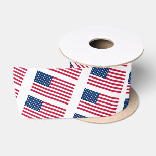 Patriotic American Flags Ribbon Satin Ribbon