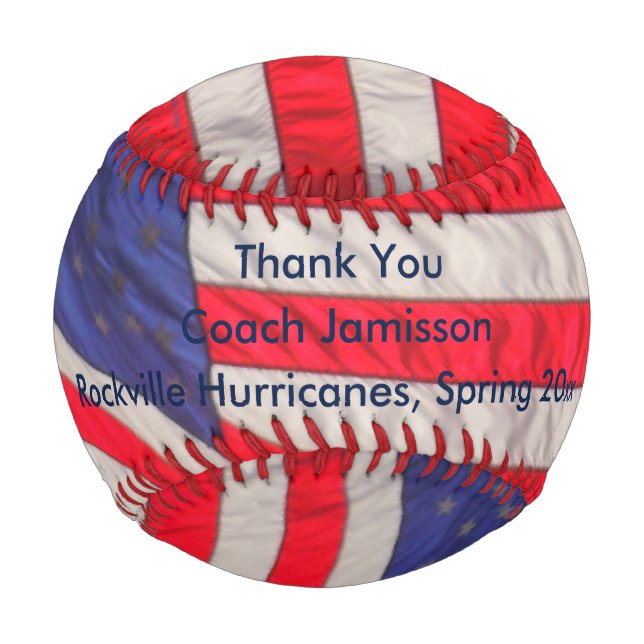 Patriotic American Flags, Thank You Coach, Name Baseball (Front)