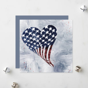 Patriotic American Floating Heart Art  Holiday Card