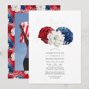 Patriotic American Floral Celebration of Life Invitation