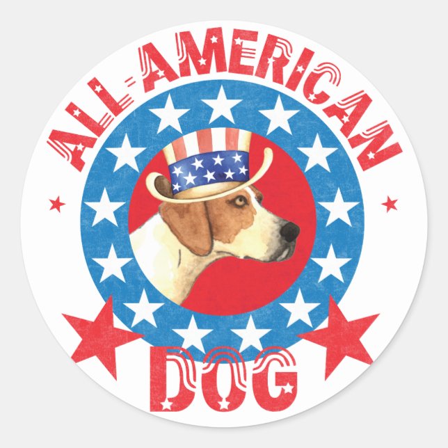 Patriotic American Foxhound Classic Round Sticker (Front)
