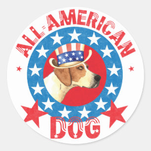 Patriotic American Foxhound Classic Round Sticker