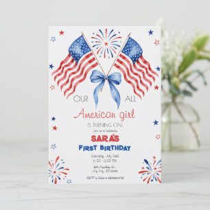 Patriotic American Girl First Birthday Party Invitation