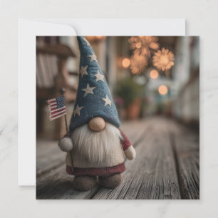 Patriotic American Gnome Holding Flag Holiday Card