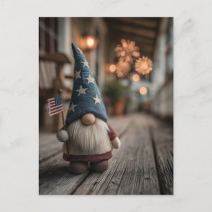 Patriotic American Gnome Holding Flag Holiday Postcard