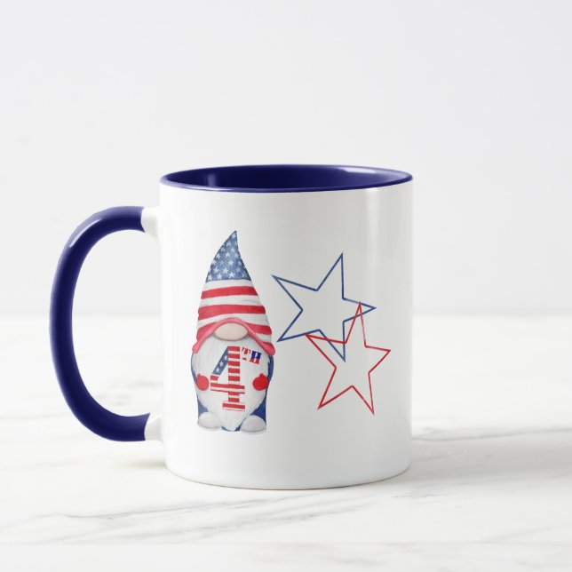 Patriotic American Gnome USA red, white, and blue  Mug (Left)