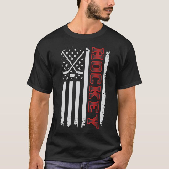 Patriotic American Goalie US Flag Hockey T-Shirt (Front)