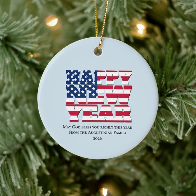 Patriotic American HAPPY NEW YEAR 2026 Ceramic Tree Decoration (Tree)