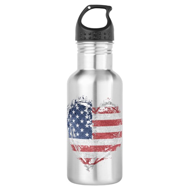 Patriotic American Heart in Grunge 532 Ml Water Bottle (Front)