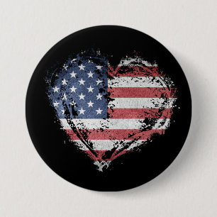 Patriotic American Heart in Grunge 7.5 Cm Round Badge