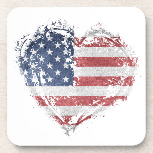Patriotic American Heart in Grunge Coaster