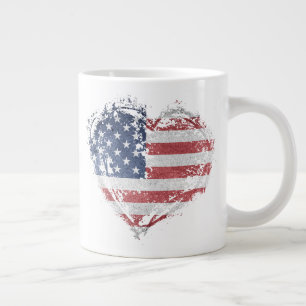 Patriotic American Heart in Grunge Large Coffee Mug