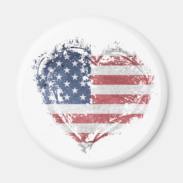 Patriotic American Heart in Grunge Magnet (Front)