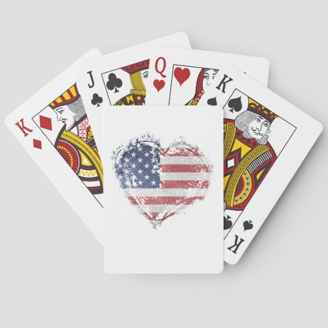 Patriotic American Heart in Grunge Playing Cards (Back)