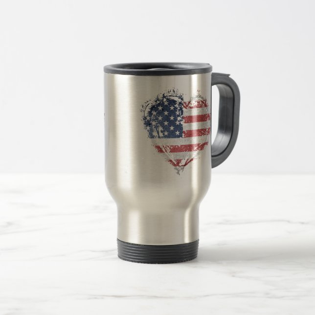 Patriotic American Heart in Grunge Travel Mug (Front Right)