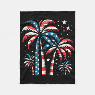 Patriotic American Palm Trees Summer Usa Flag 4th Fleece Blanket