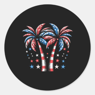 Patriotic American Palm Trees Usa Flag Summer 4th  Classic Round Sticker