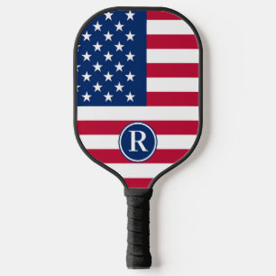 Patriotic American  Red White Blue Custom Monogram Pickleball Paddle