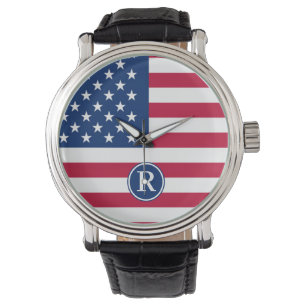 Patriotic American  Red White Blue Custom Monogram Watch