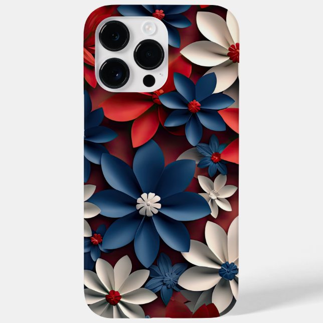 PATRIOTIC AMERICAN RED WHITE BLUE FLOWERS Case-Mate iPhone CASE (Back)