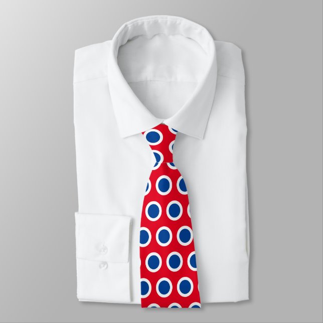 "Patriotic American Red White Blue Polka Dots" Tie (Tied)