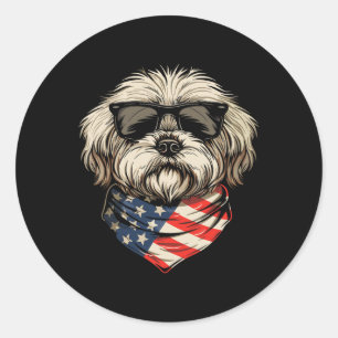 Patriotic American Shih Tzu Usa Flag Dog 4th Of Ju Classic Round Sticker