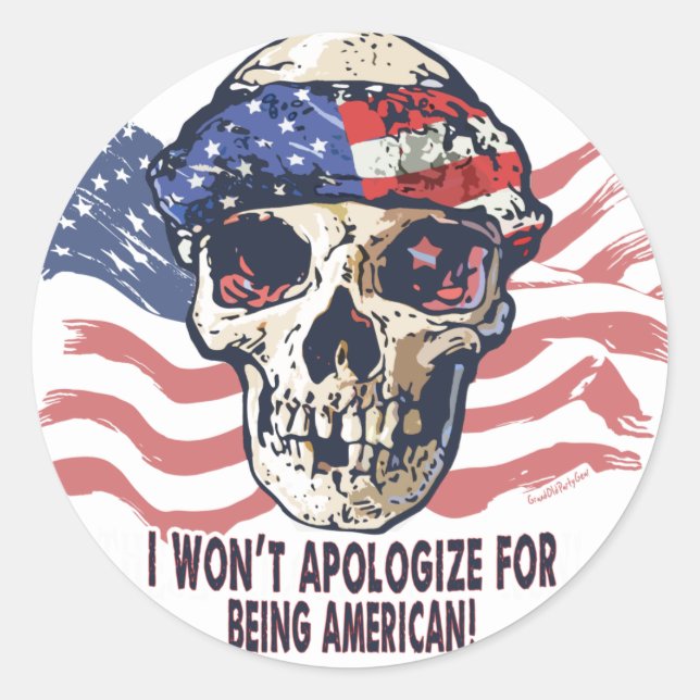 Patriotic American Skull Classic Round Sticker (Front)