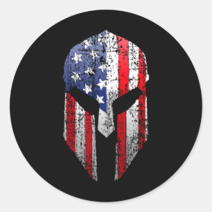 Patriotic American Spartan Warrior Usa Flag Helmet Classic Round Sticker
