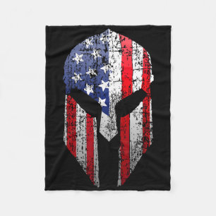 Patriotic American Spartan Warrior Usa Flag Helmet Fleece Blanket
