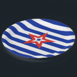 Patriotic American Star on Blue and White Stripes Paper Plate<br><div class="desc">Enhance your patriotic celebrations with our charming paper plate featuring a simple yet tasteful design of a red, white, and blue star against a backdrop of blue and white stripes. This delightful plate adds a touch of Americana to your gatherings, creating a warm atmosphere of unity and pride. And after...</div>