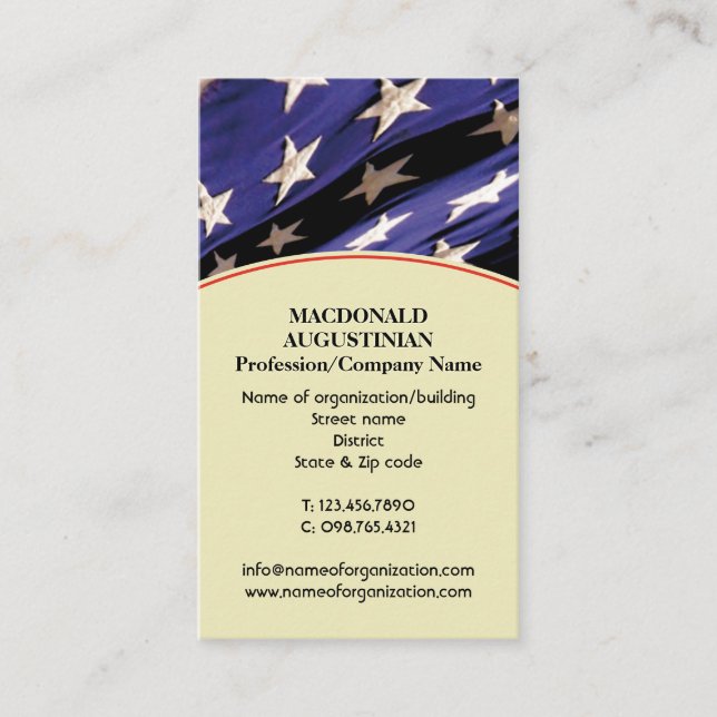 Patriotic AMERICAN Stars Flag Add Photo Business Card (Front)