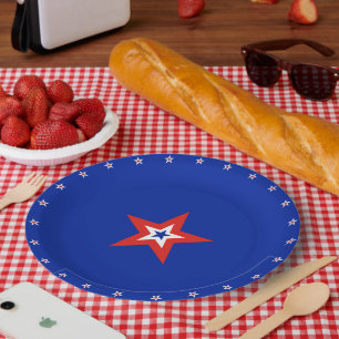 Patriotic American Stars on Blue Paper Plate