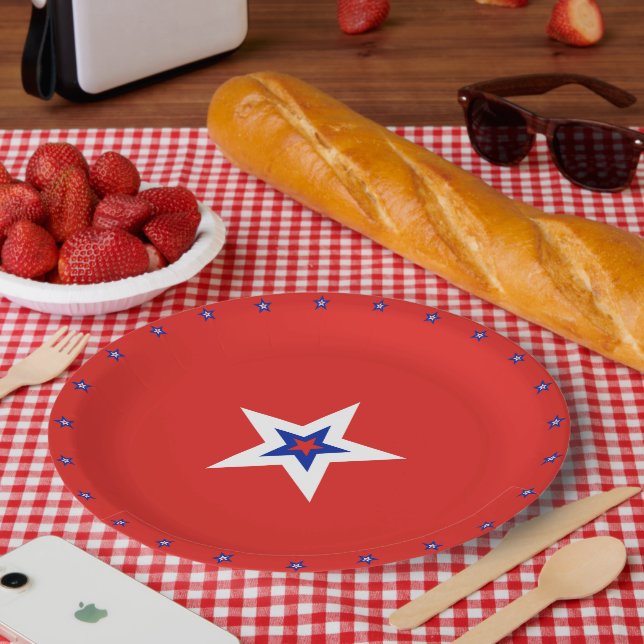 Patriotic American Stars on Red Paper Plate (Picnic)