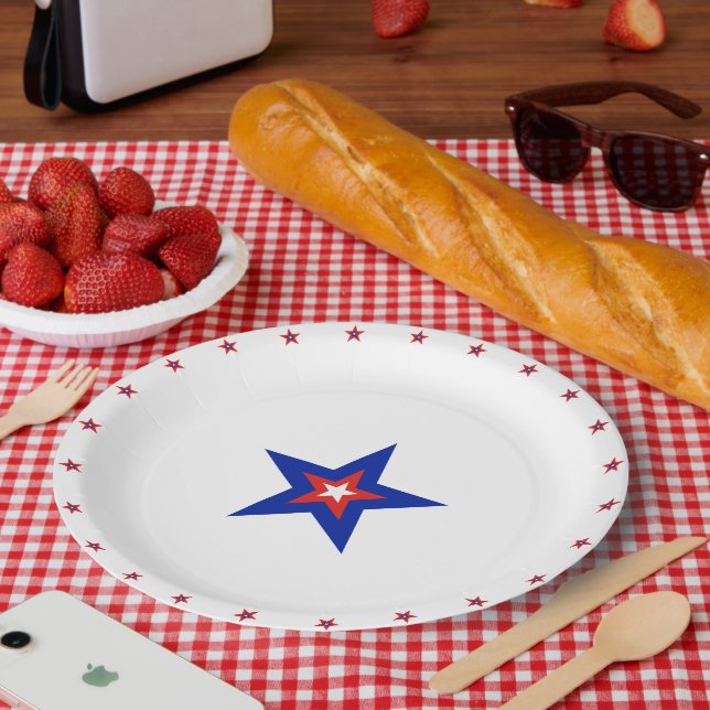 Patriotic American Stars on White Paper Plate (Picnic)