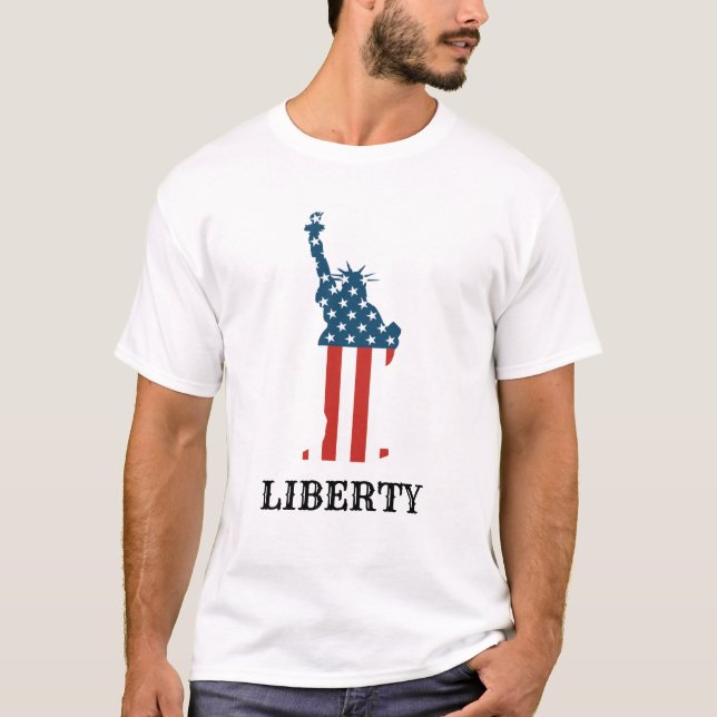 Patriotic American Statue of Liberty Stars Stripes T-Shirt (Front)