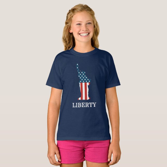 Patriotic American Statue of Liberty Stars Stripes T-Shirt (Front Full)