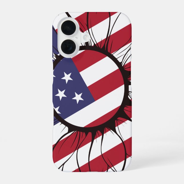 Patriotic American Sunflower iPhone 16 Case (Back)