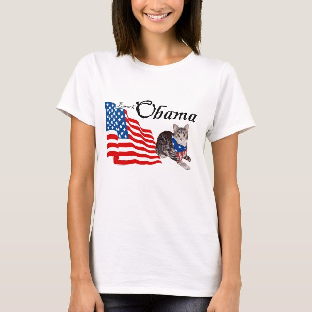 Patriotic American Tabby Cat for Obama T-Shirt (Front)