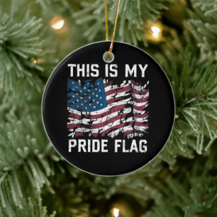 Patriotic American This Is My Pride Flag USA Ceramic Tree Decoration