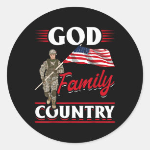 Patriotic American Us Flag God Family Country Classic Round Sticker