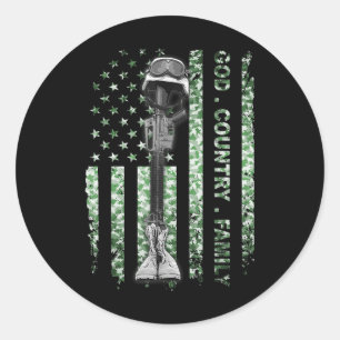 Patriotic American Us Flag God Family Country Classic Round Sticker