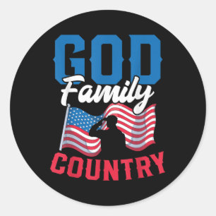 Patriotic American Us Flag God Family Country Classic Round Sticker
