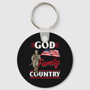 Patriotic American Us Flag God Family Country Key Ring