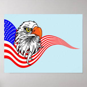 Patriotic American USA Flag Bald eagle art Poster